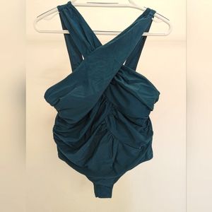 Green Criss-cross Neck One-Piece Swimsuit